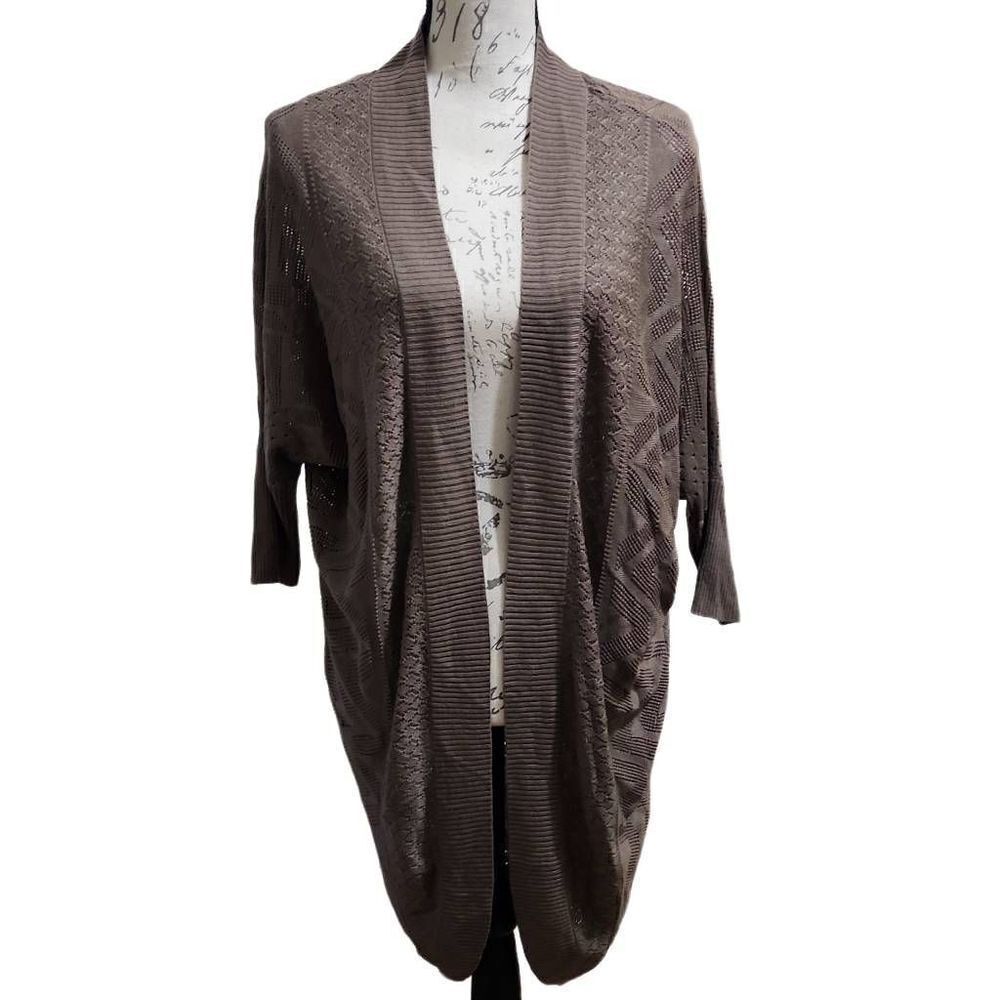 Pink Rose Ladies Brown Crochet Cardigan with Dolman Sleeves - Size Medium
